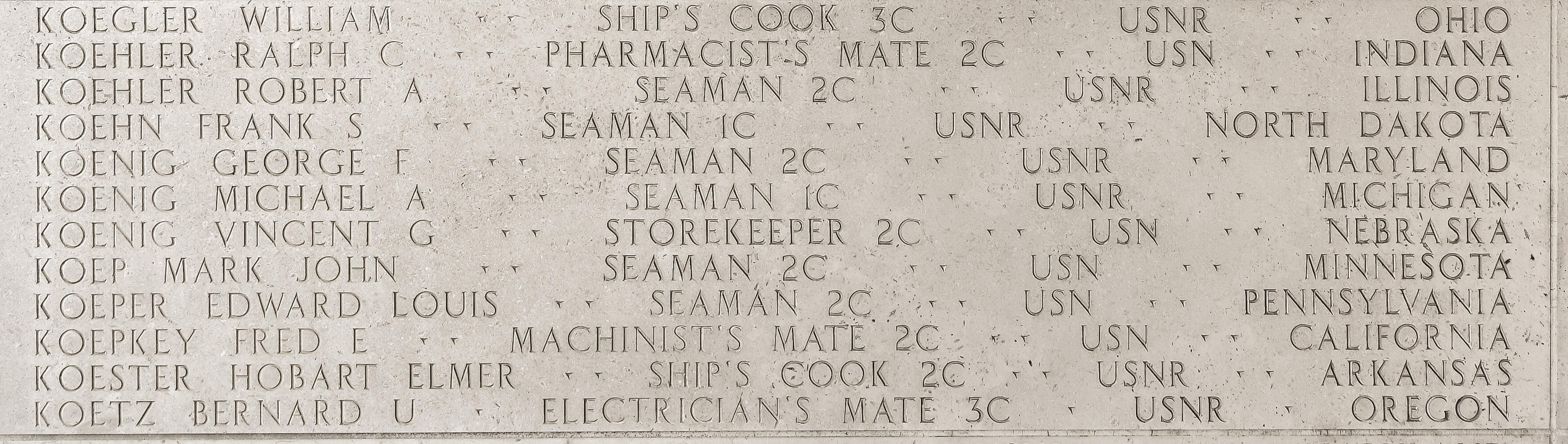 William  Koegler, Ship's Cook Third Class